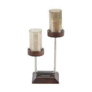 AF05057 Iron Wood & Glass Candle Holder