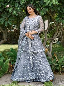 Light Colored Lehenga With Silver Gotta Patti Work And Made With Peplum