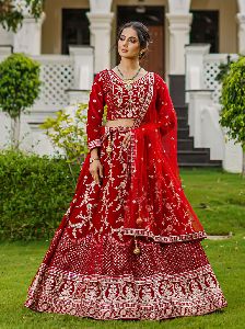 Red Color Lehenga With Flower Embroidery