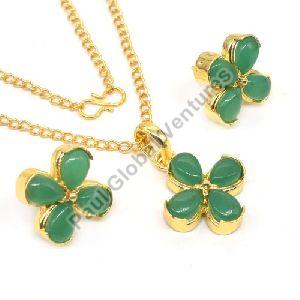 Handmade Green Onyx Gold Plated Necklace Set