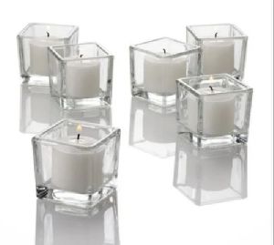 White Square Shaped Glass Candle Set