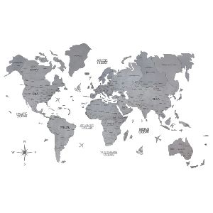 2D Wooden World Map Pearly Silver