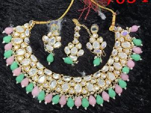Peach Green Kundan Jewellery Set