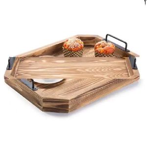 Wooden Tray with Metal Handle