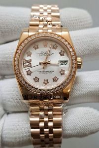 rolex date just diamond bazel white dial swiss automatic watch
