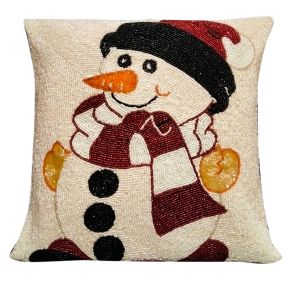 Handmade Snowman Beaded Cushion Cover