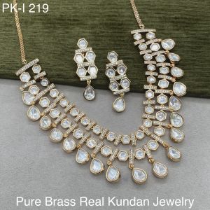 Carat Plated Pure Brass Real Kundan Necklace Set