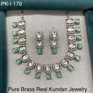 Pure Brass Real Kundan U Shaped Necklace Set