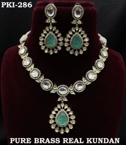 Two Tone Plated Real Kundan Pure Brass Necklace Set