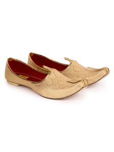 House Of Jutti Men Copper Ethnic Fabric Handcrafted Embellished Mojaris with Resin Sole