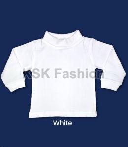 Cotton Lycra Boys White High Neck T Shirt