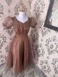 Brown Plain Organza Gown