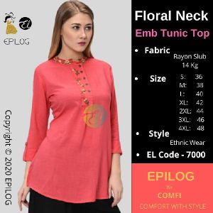 EPILOG Floral Neck Embroidery Tunic Top