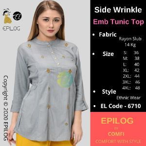 EPILOG Side Wrinkle Embroidery Tunic Top
