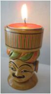 wooden tea light carved men candle