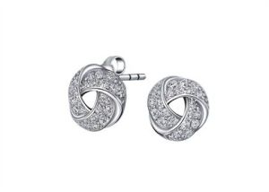 Love Knot CZ Micro Pave Button Style Earrings