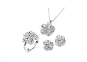Silver Plated Micro Pave Pendant Sets