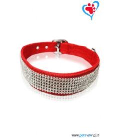 Petsworld Crystal Dog Collar And Leash Medium (Red)