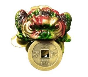 FENG SHUI FROG WITH CHINESE COIN RESIN MULTICOLOR