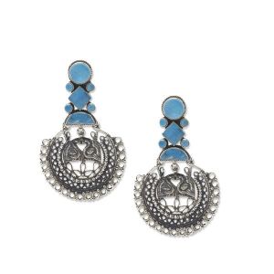 Oxidised Silver Turquoise Chand Earring