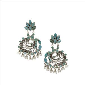 Oxidised Silver Turquoise Peacock Earring