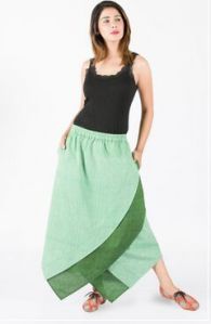 Green Layered Khadi Skirt