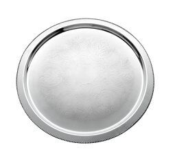 Skyra Bead Etched Mirror Steel 15in Round Tray