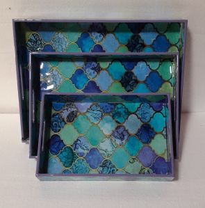 blue enamel texture wooden serving tray