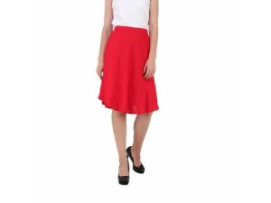 Button Clouser Zipper A-Line Red Skirt