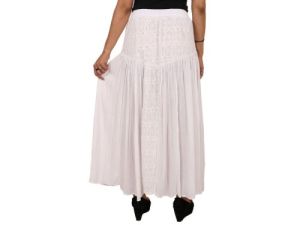 Women Rayon Corchet Work Tassel Decorated Long White Regular Skirt