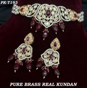 Pure Brass Real Kundan Color Stone Choker Set