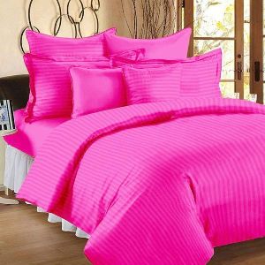 Rekhas 400 TC 100% Cotton Satin Striped Plain Bedsheet Pink color