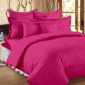 Rekhas Cotton Satin Striped Plain Bedsheet for Double Bed King Size with Two Pillow Cove