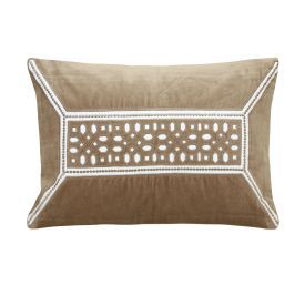 Applique Embroidered Beige Rectangle Cushion Cover