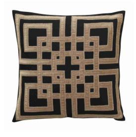 Applique Embroidered Black & Beige Cushion Cover