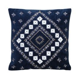 Applique Embroidered White & Blue Cushion Cover