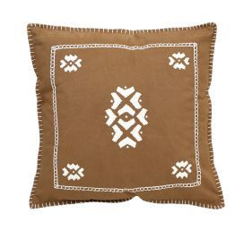 Manual  Embroidered Brown Cushion Cover