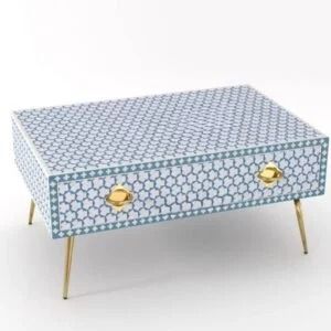 Bone Inlay Blue Coffee Table