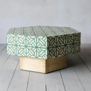 Bone Inlay Hexagonal Green Coffee Table