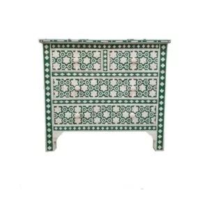 Floral Bone Inlay Green Chest Of Drawers