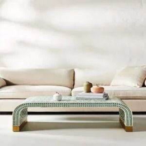 Light Green Bone Inlay Waterfall Coffee Table