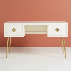 White Indian Handmade Bone Inlay Console Table