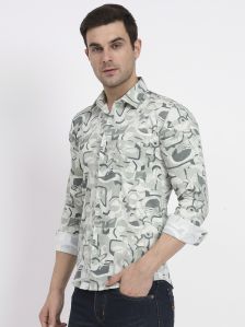 PISTACHIN GREEN CRISP GEO-ABSTRACT PRINTED CASUAL SHIRT