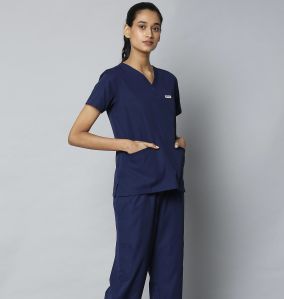 Knya Classic Womens Navy Blue10-Pocket Essential Scrub Suit