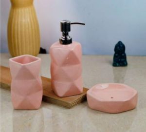Diamond Shaped Pink Ceramic Bathroom Set