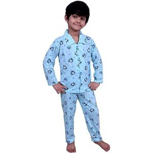 Sky Blue Full Sleeve Boys Cotton Night Suit