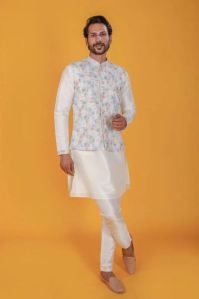 CREAM FLORAL JACKET KURTA