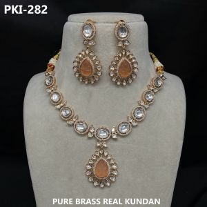 Drop Shaped Real Kundan Necklace Set