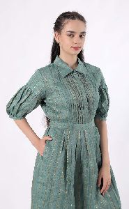 Ladies Tussar Silk Plain Midi Dress