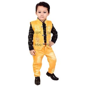 Yellow And Black Boys Baba Suits